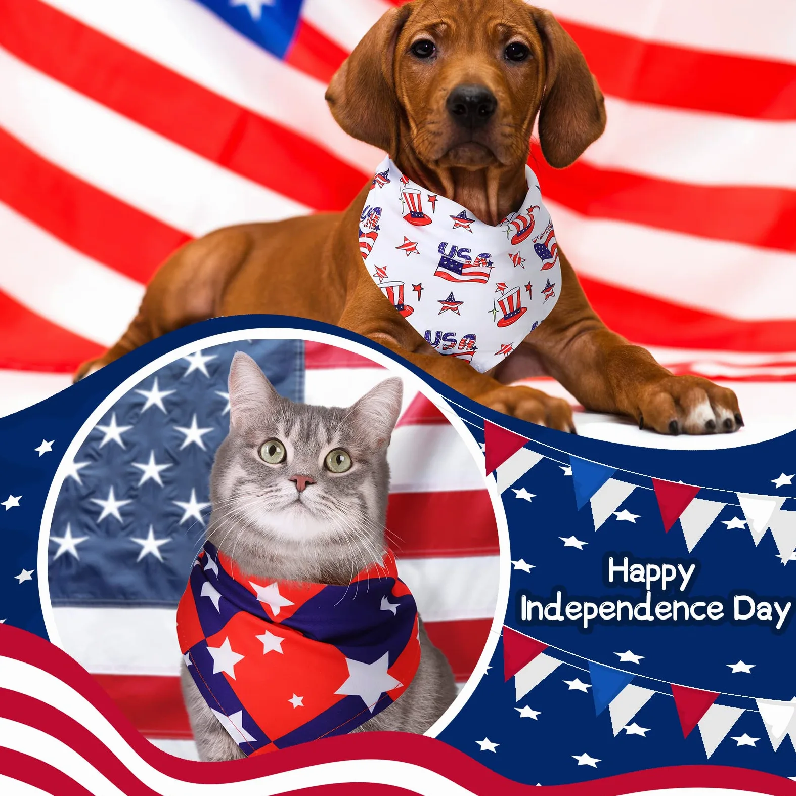 Sumind Lot de 50 bandanas patriotiques pour chien en vrac - Bandanas triangulaires doux avec motifs de jour de l'indépendance pour le jour de l'indépendance - Accessoires de décoration