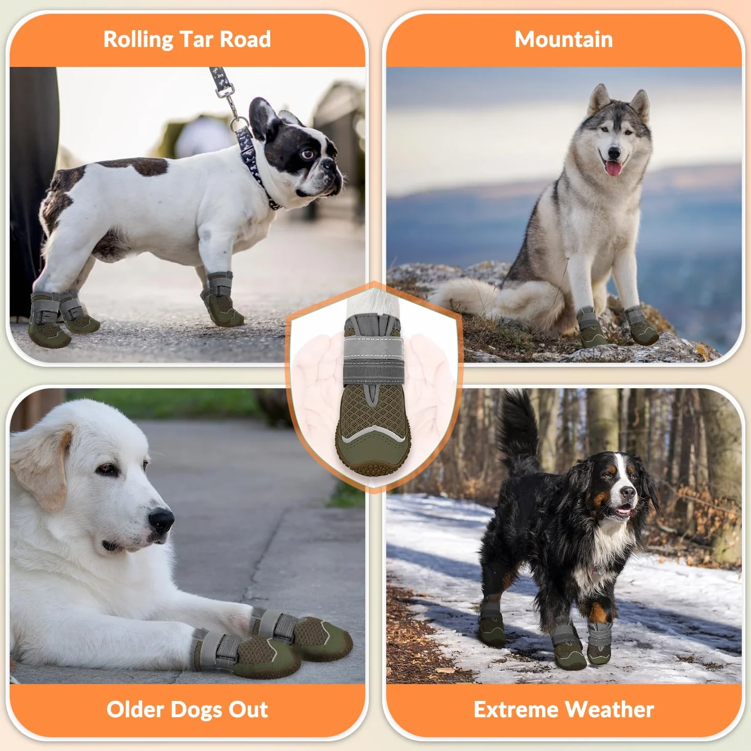 SlowTon Bottes de chien antidérapantes réglables lavables avec bande réfléchissante pattes respirables