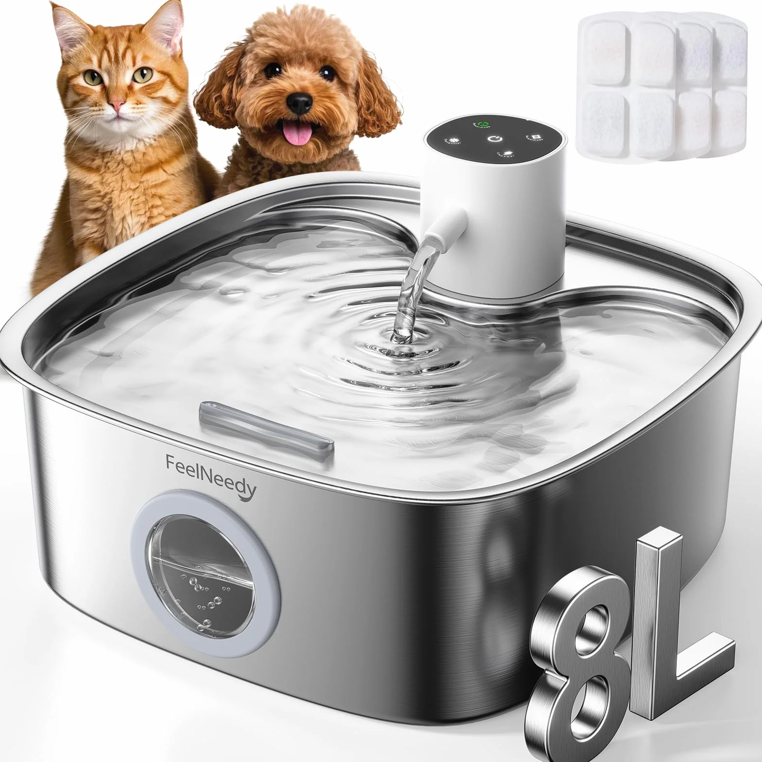 FEELNEEDY 8L Fontaine à Eau Chat sans Fil, Batterie 5000mAh, Distributeur Eau Chien avec Radar Détecteur de Mouvement