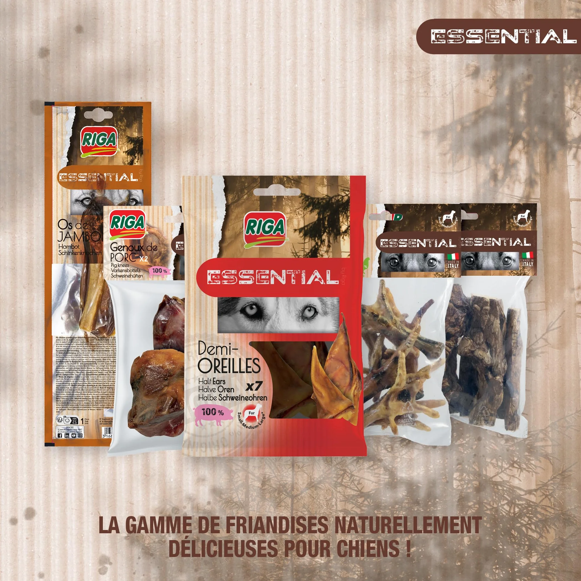 Friandises pour Chien Genoux de Porc Riga Essential Riche en Protéines sans Colorant ni Additifs Longue Durée Mastication x 2