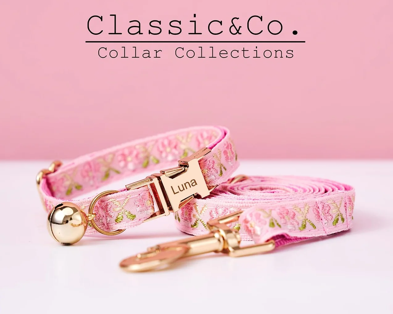 Collier personnalisé pour chat avec nom et numéro gravés, boucle métal, réglable (jacquard floral)