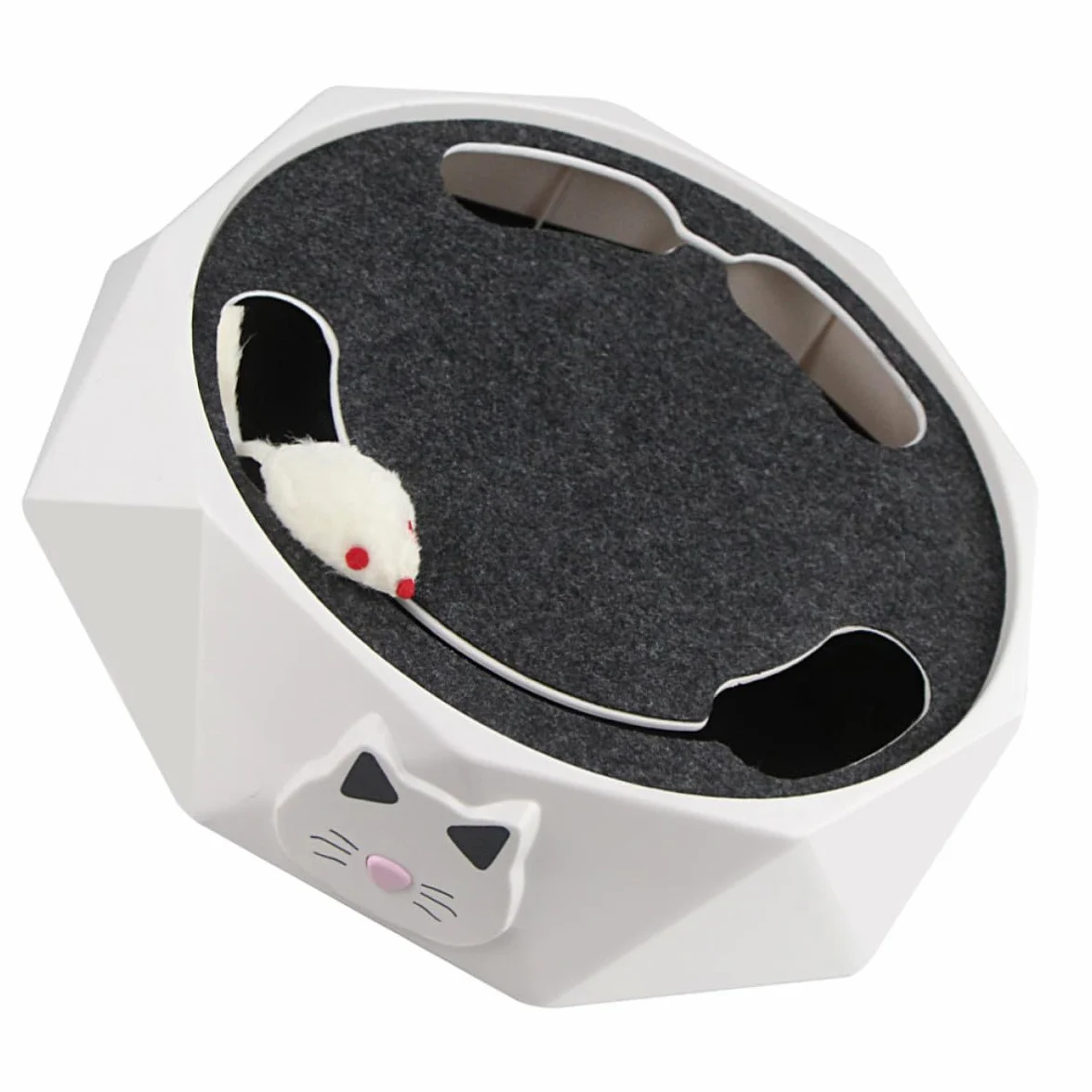Veemoon Souris Électronique Blanc pour Chat Plateau Tournant Portable Simulant L'expérience de Chasse et Action de Fouissage pour Jeu Intérieur Interactif