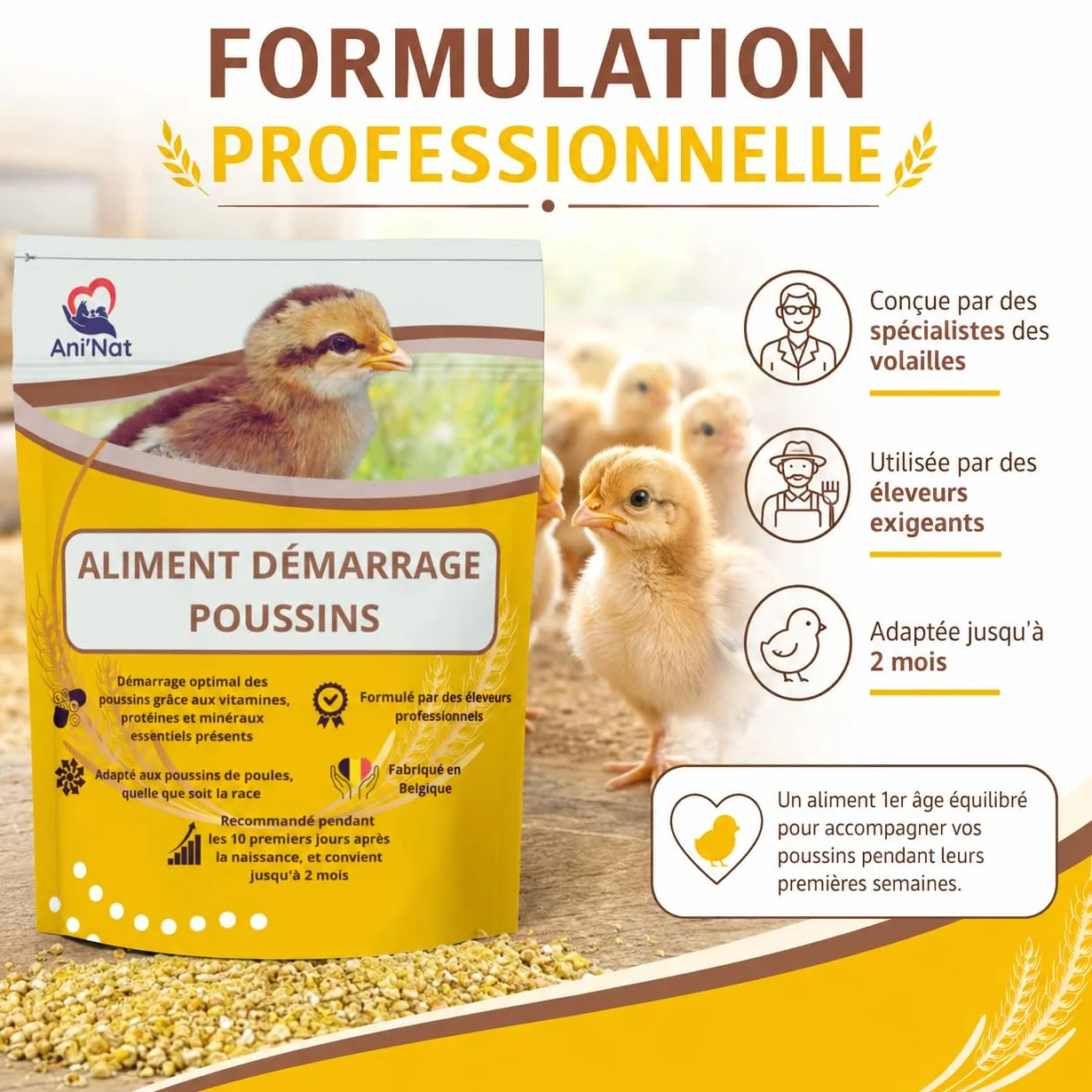 AniNat 1.8kg Aliment démarrage Poussins Nourriture 1er âge vitamines protéines minéraux huiles essentielles Adapté Naissance sans OGM sans Antibiotique