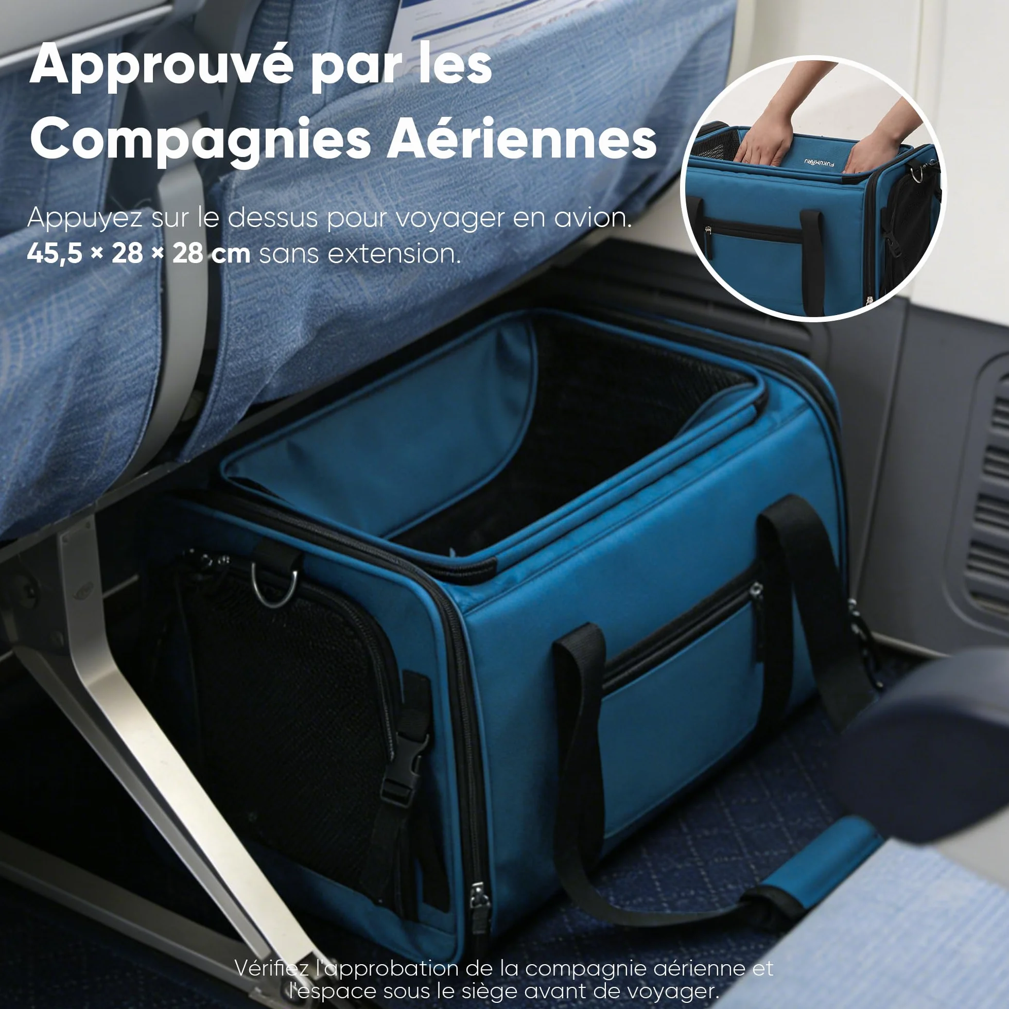 FUKUMARU Sac de Transport pour Chat, Cage de Voyage Souple et Extensible, Approuvée en Cabine, Bleu