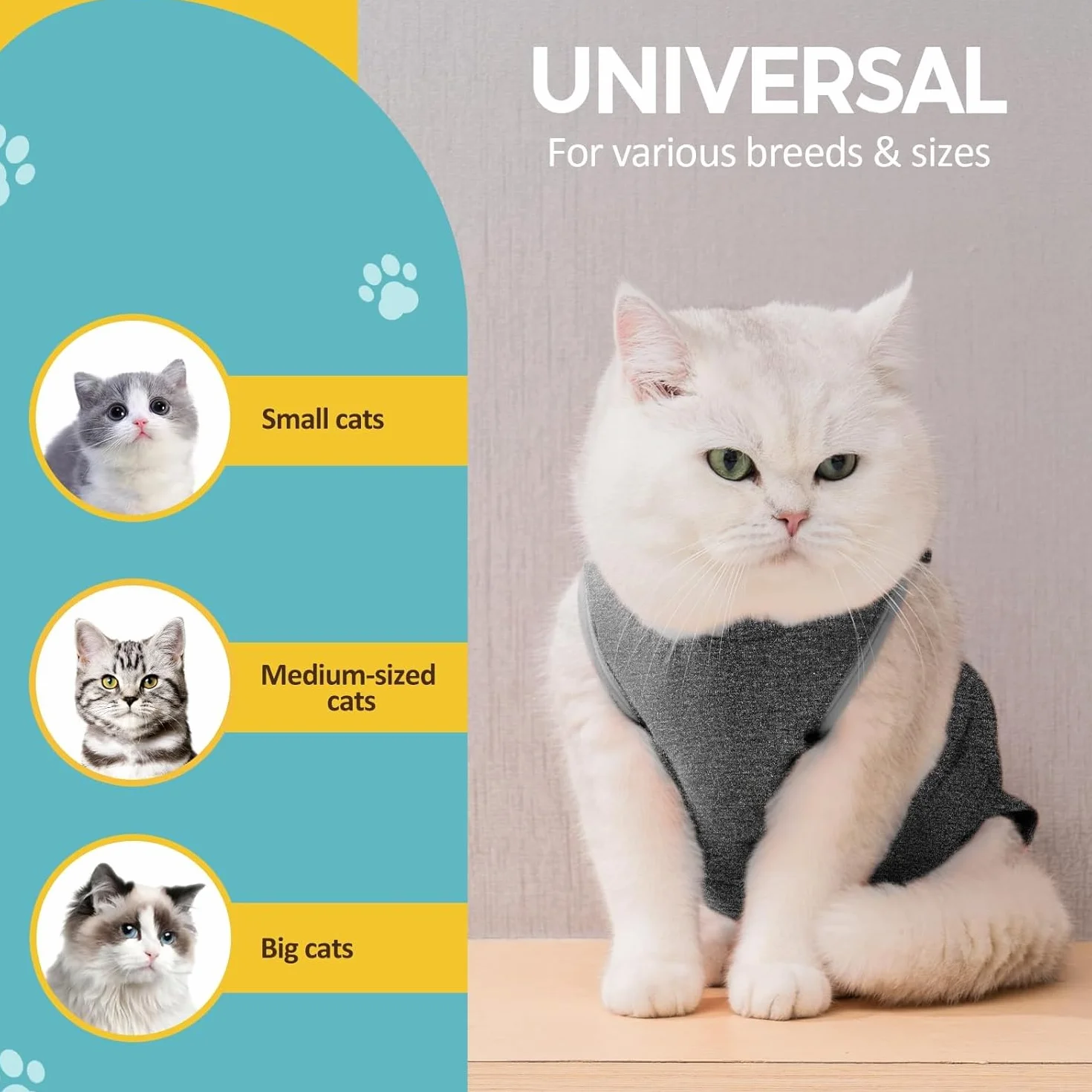 Combinaison de Récupération pour Chat Anti Léchage Avont, Post Opératoire Stérilisation, Protection Post-Chirurgie, Gris (M)