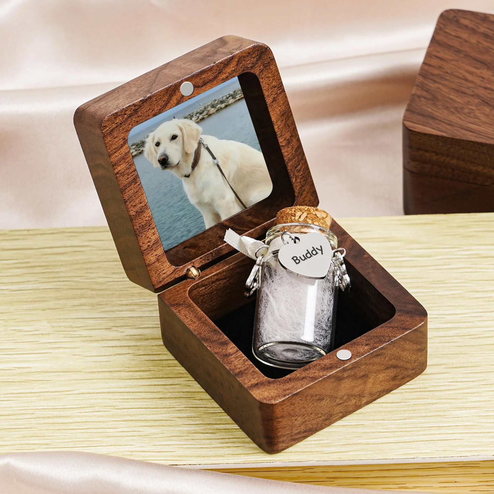 Boîte à souvenirs personnalisée en bois pour poils d'animaux chien chat - Cadeau compassion perte animal