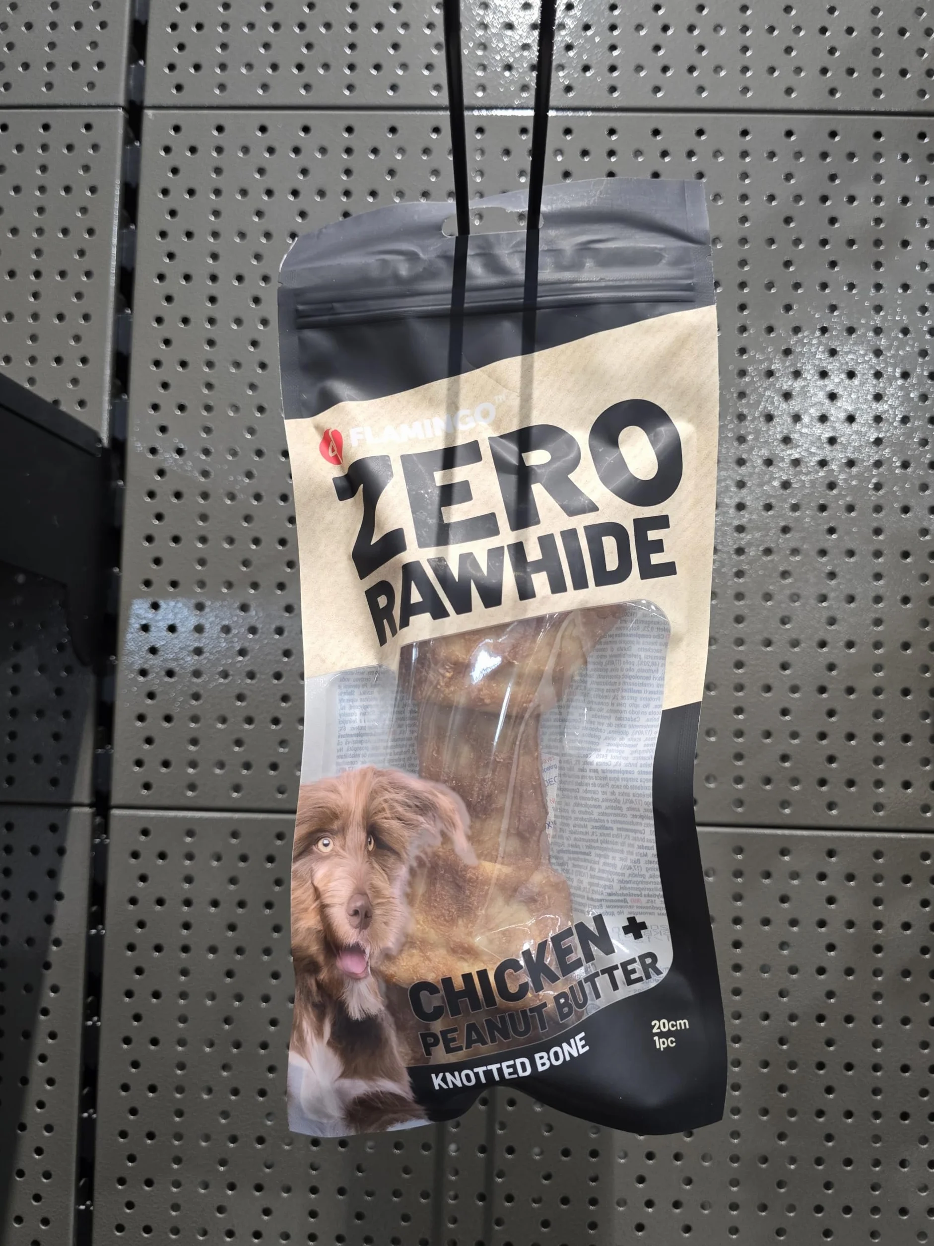Flamingo Friandise Chien Os noué sans Peau Bovine au Poulet & Beurre de cacahuète 20cm 180g Extra Grand