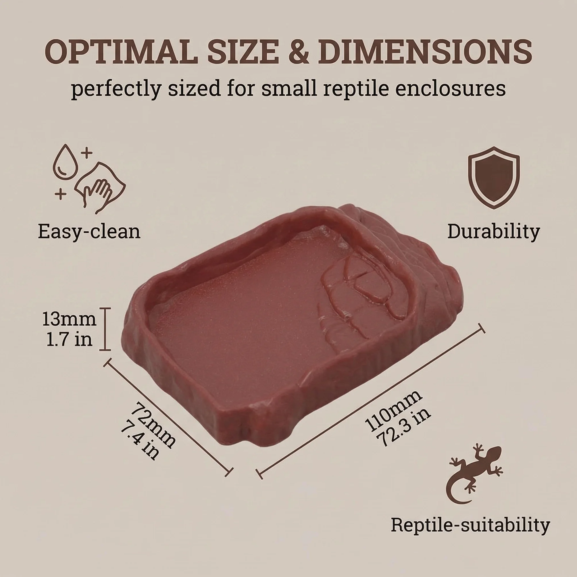 Bacs à Nourriture et à Eau en Pierre Simulée pour Tortues Reptiles Terrarium Marron 2 cm