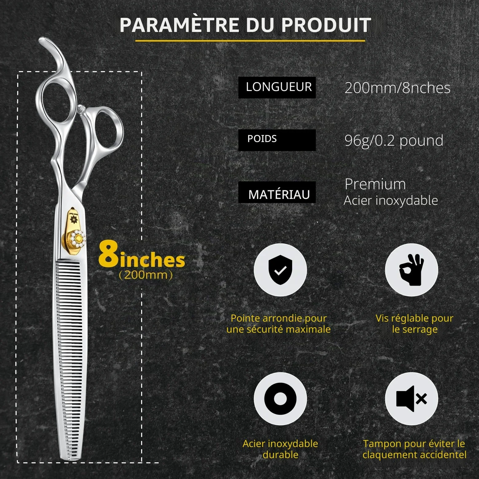 Dream Reach Ciseaux à effiler 8 pouces Ciseaux pour chiens - Ciseaux pour chiens avec poignée ergonomique,440C acier inoxydable Ciseaux pour fourrure 30-35% taux d'amincissement