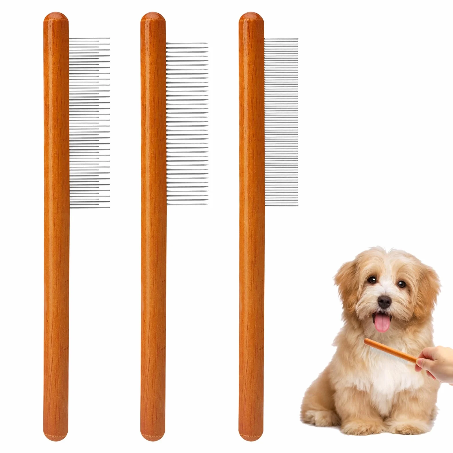 APOMOONS Peignes en Bois pour Animaux, Inoxydable Peigne de Toilettage, Peigne à Macramé en Acier