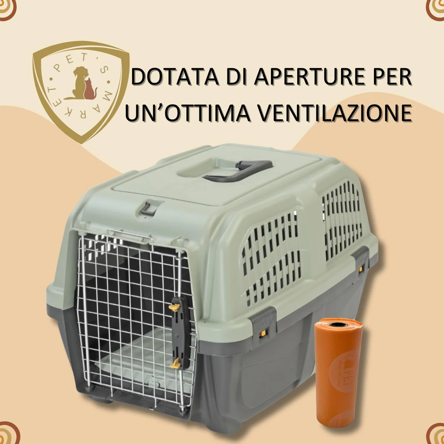 Pet's Market Transport Skudo Cat Travel avec litière intégrée rigide en plastique 60 x 40 x 39 cm gris