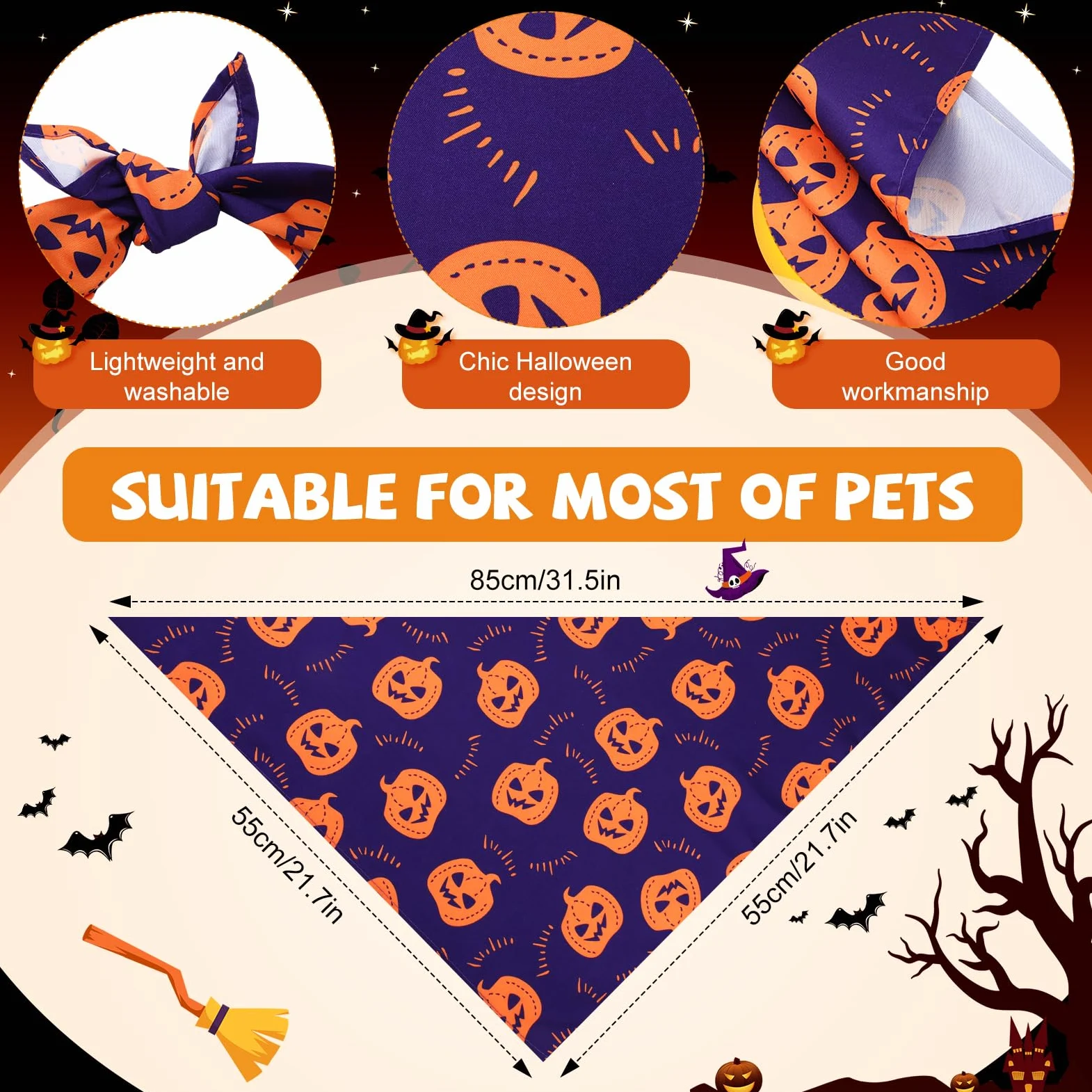 Silkfly Lot de 50 bandanas d'Halloween pour chien en vrac pour chiens, bavoirs triangulaires pour chien, bandanas pour chien avec motif citrouille et araignée, écharpe pour animal domestique pour