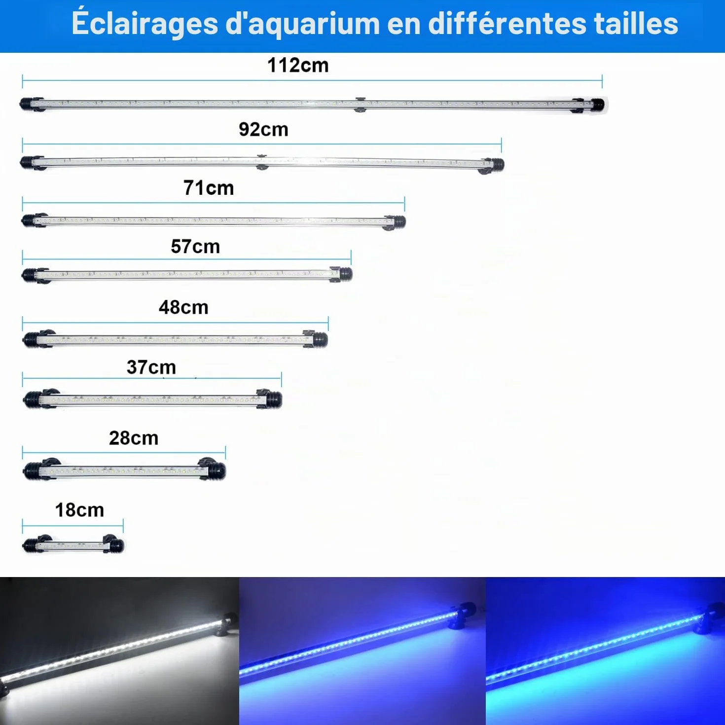 VARMHUS LED Aquarium Lampe Fish Tank Light 28cm minuterie marche arrêt automatique 3 modes éclairage intensité variable blanc bleu