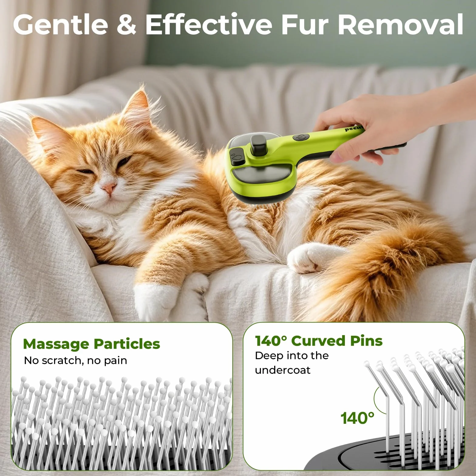 Pecute Brosse Autonettoyante Chat Chien Vapeur 2 Modes Pulvérisation Antistatique Vert