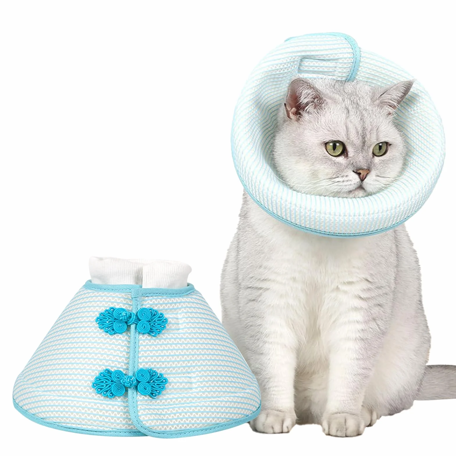 Réglable Collerette Chat Anti Lechage Après Chirurgie en Tissu Souple Léger Bleu