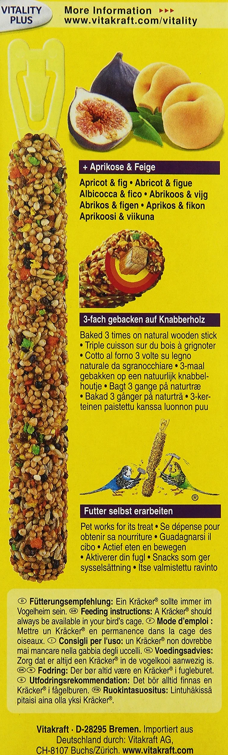 VITAKRAFT Kräcker Friandise Perruche Alimentation Oiseaux Abricot Figue 60g 2 Baguettes