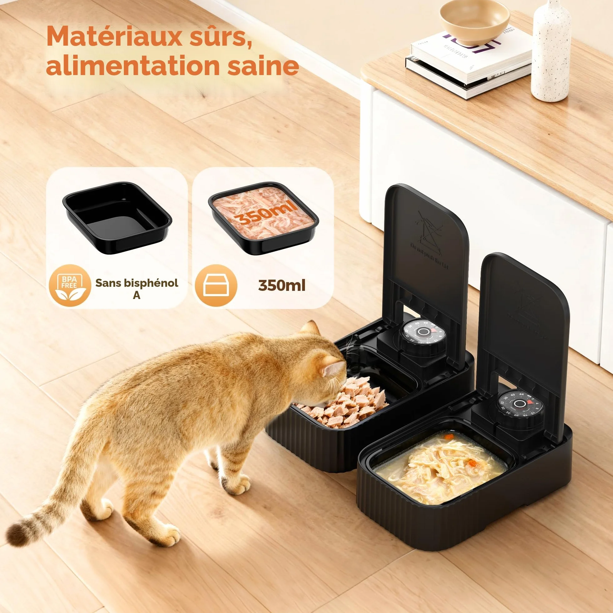 Distributeur Croquettes Chat Automatique Humide 48H Programmable sans Fil 350g par Repas Réfrigération