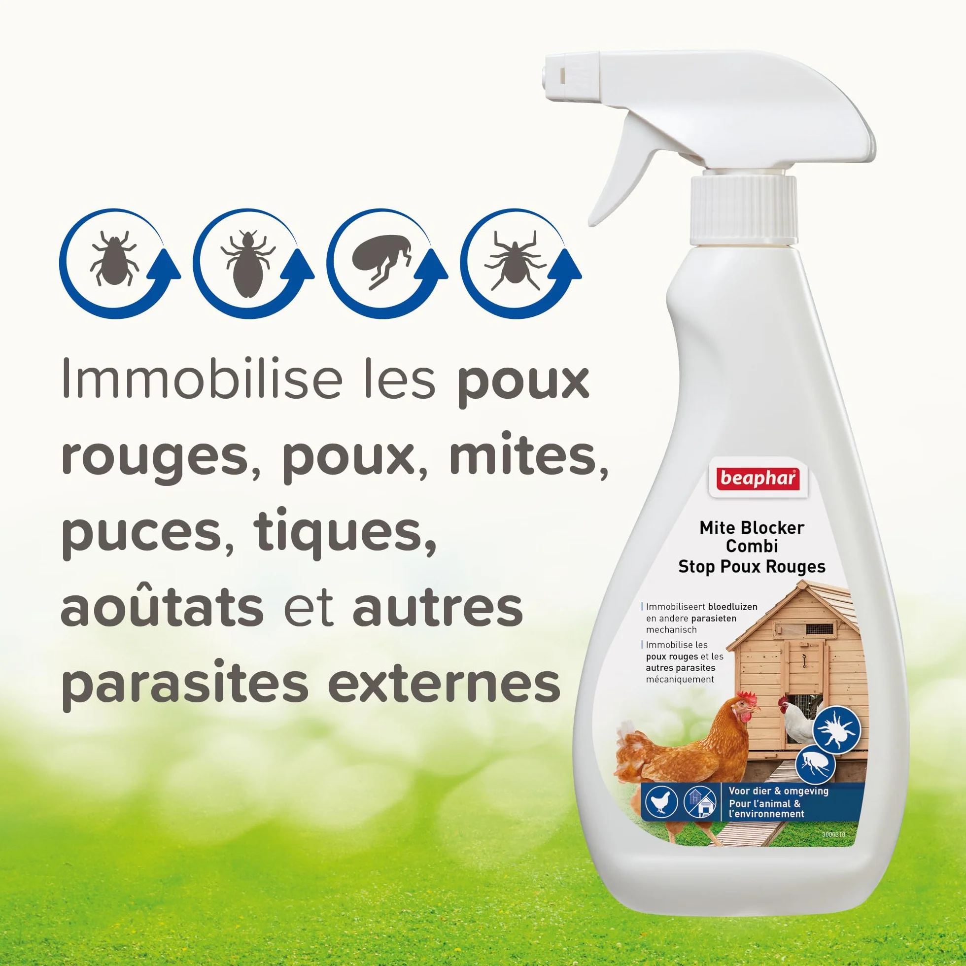 Beaphar Spray Stop poux Rouges 500ml – Immobilise les poux rouges et parasites mécaniquement