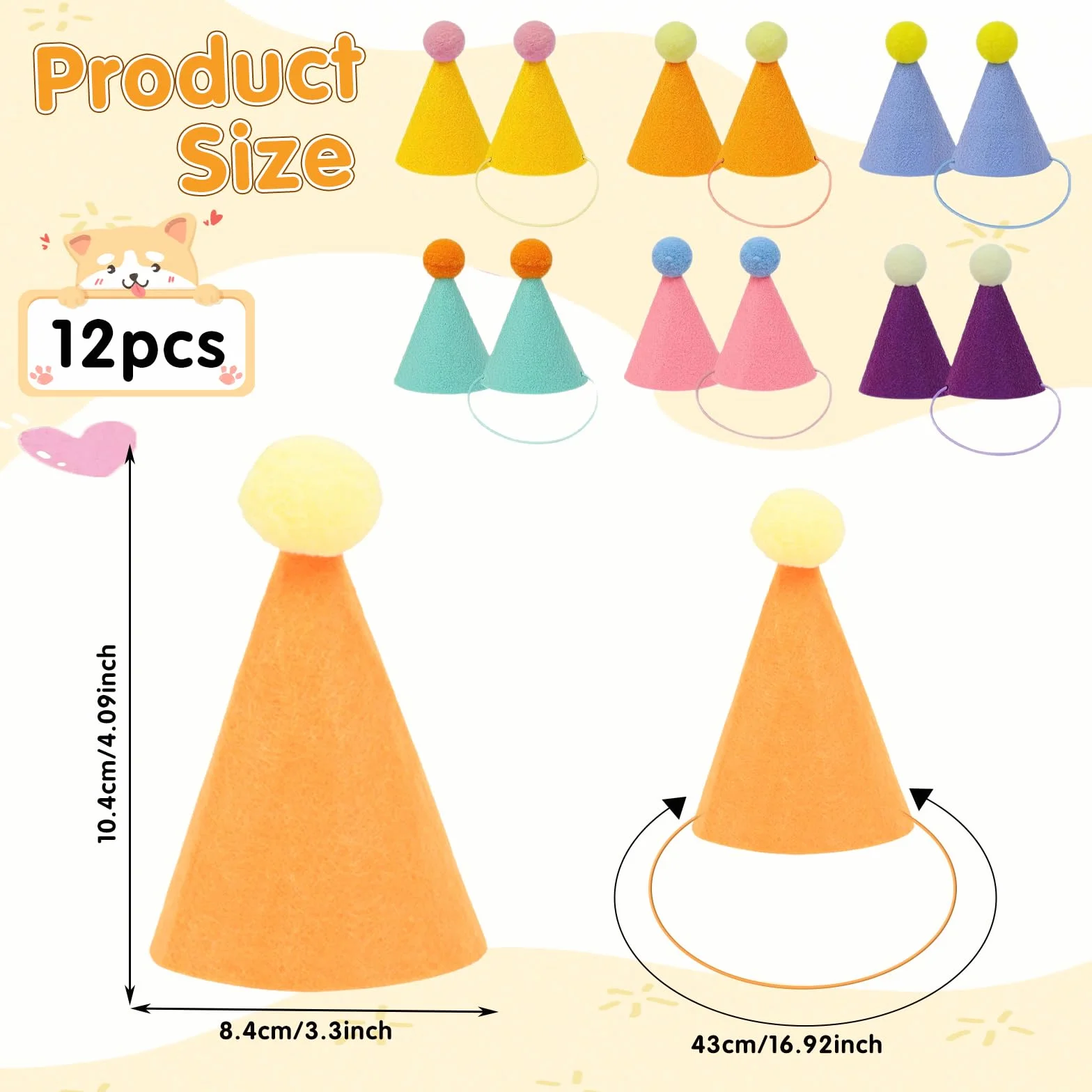 Lot de 12 mini chapeaux de fête pour animaux en peluche - Chapeaux d'anniversaire pour chats, chiens, lapins et divers accessoires pour animaux - Décoration de festival
