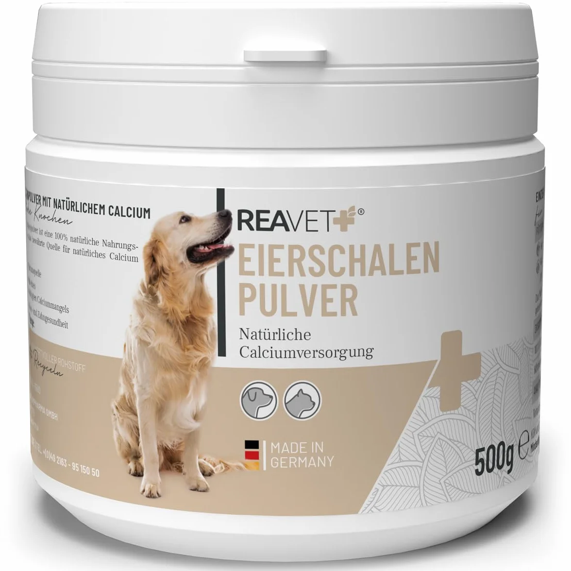 ReaVET Poudre de Coquille d'œuf Chien & Chat 500g - Calcium Naturel pour Os et Dents