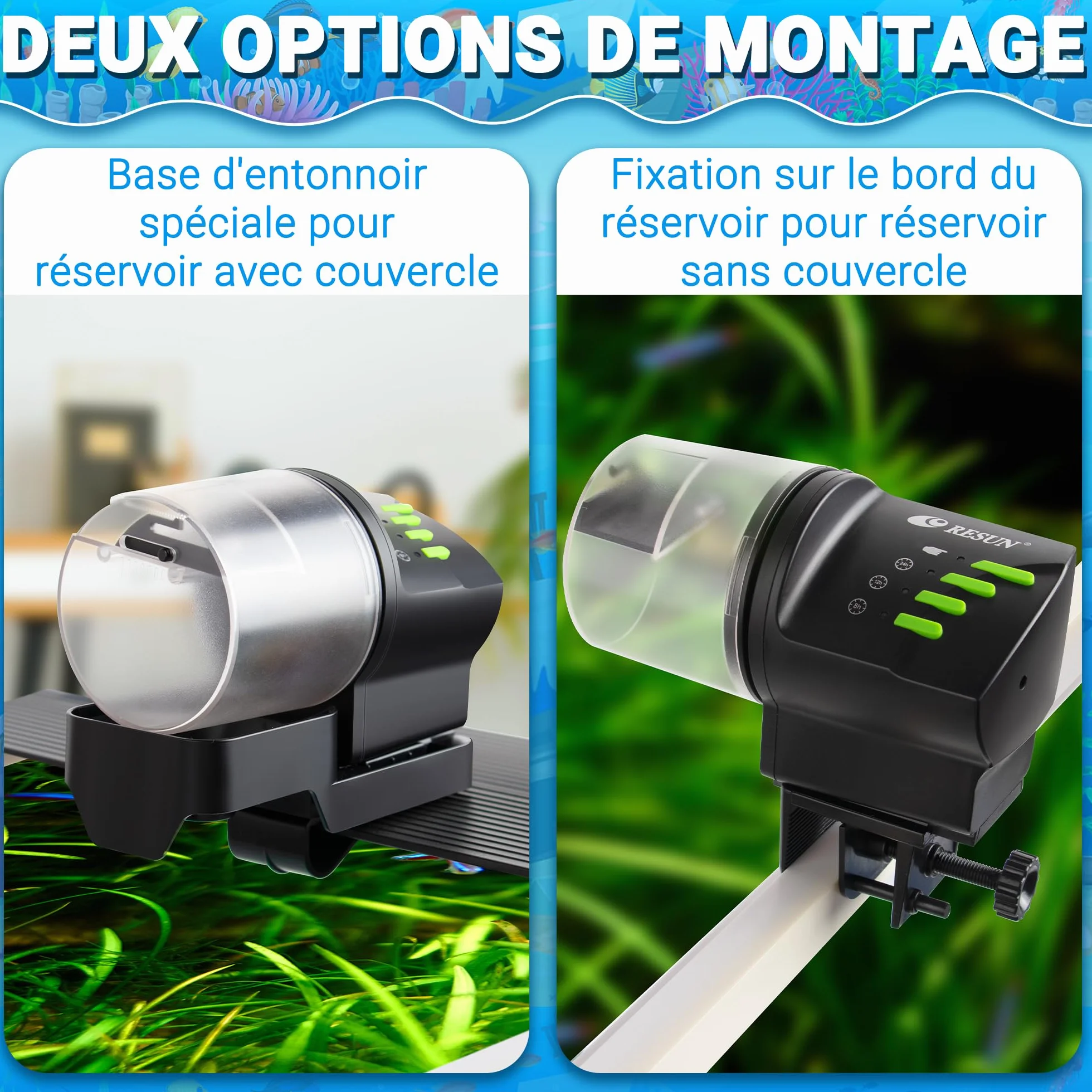 Resun AF2020 Aquarium Distributeur Nourriture Poisson Automatique Réglable