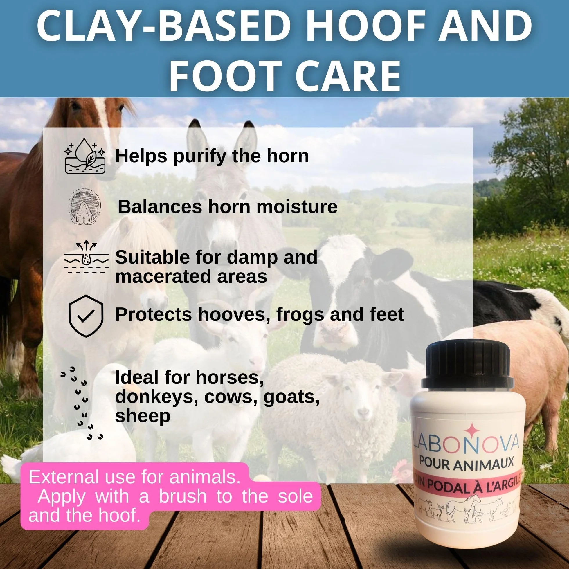 Soin podal à l'argile pour sabots 250 mL - Pour animaux cheval vache mouton