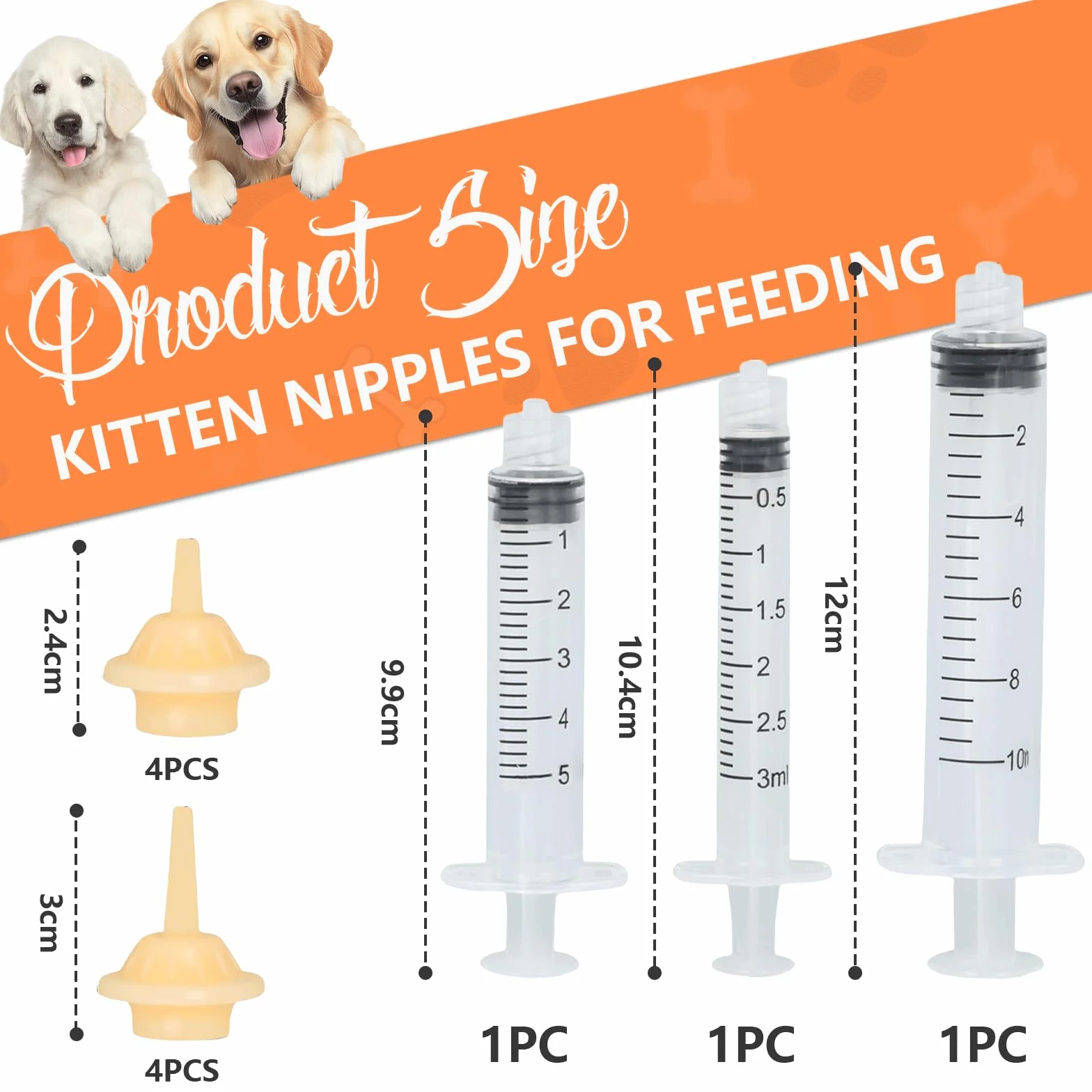 Kit d'alimentation pour chatons avec tétines en silicone réutilisable