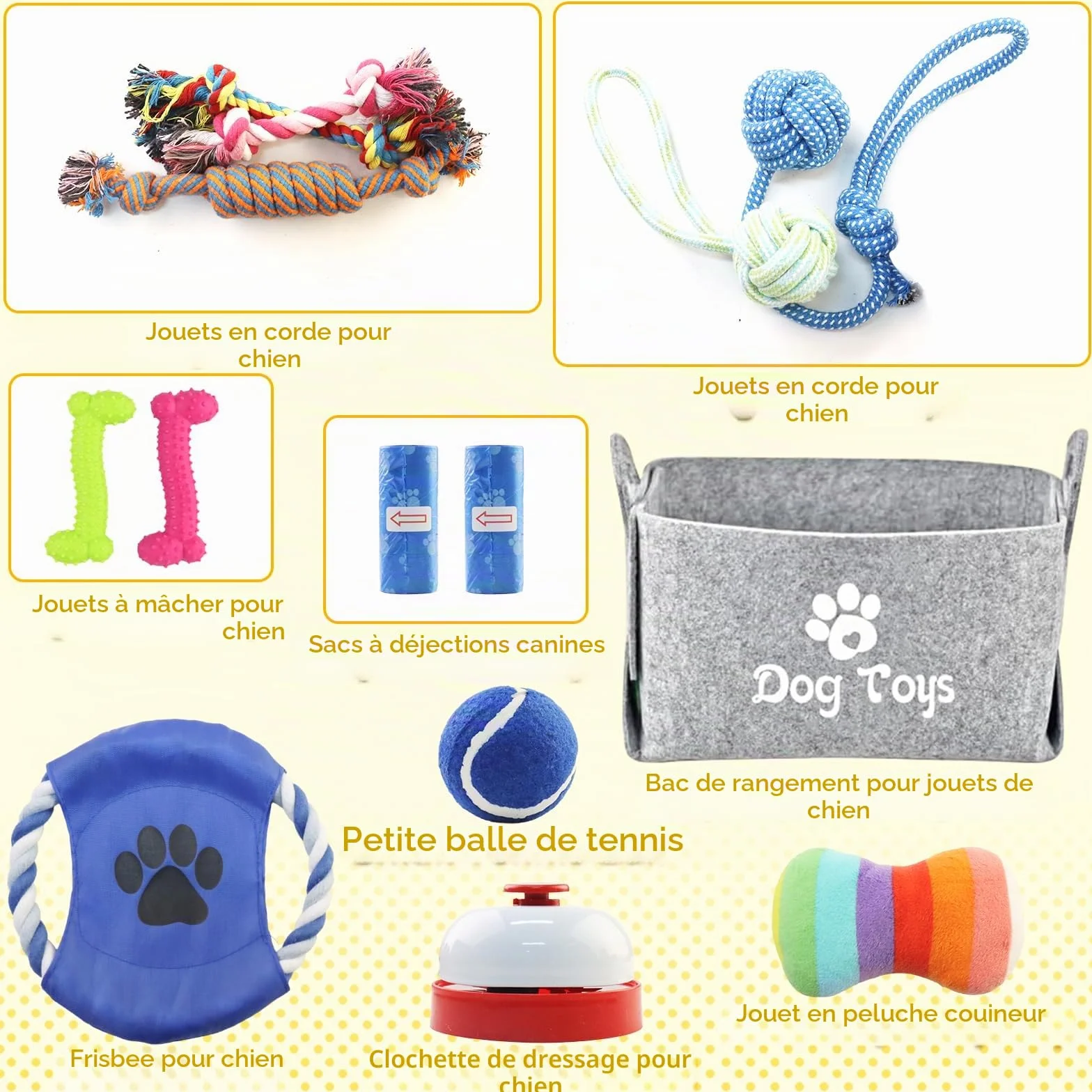 Lot de Jouets pour Chiot 14 Pièces Jouets pour Chiens de Petite Taille Interactif Jouet Corde en Coton avec Boîte de Rangement
