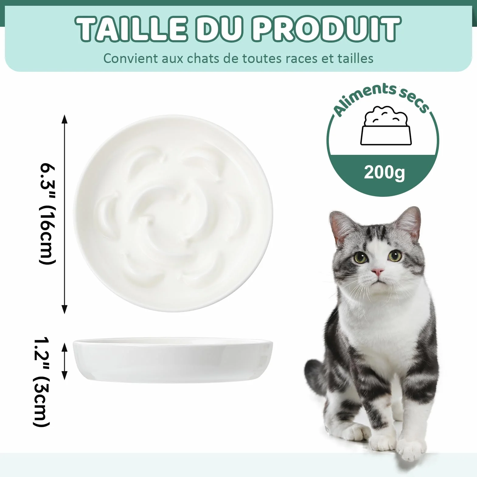 Gamelle Anti Glouton Céramique Bol Nourriture Chat Anti Vomissement Labyrinthe Interactif Blanc Ivoire 16 x 3 cm