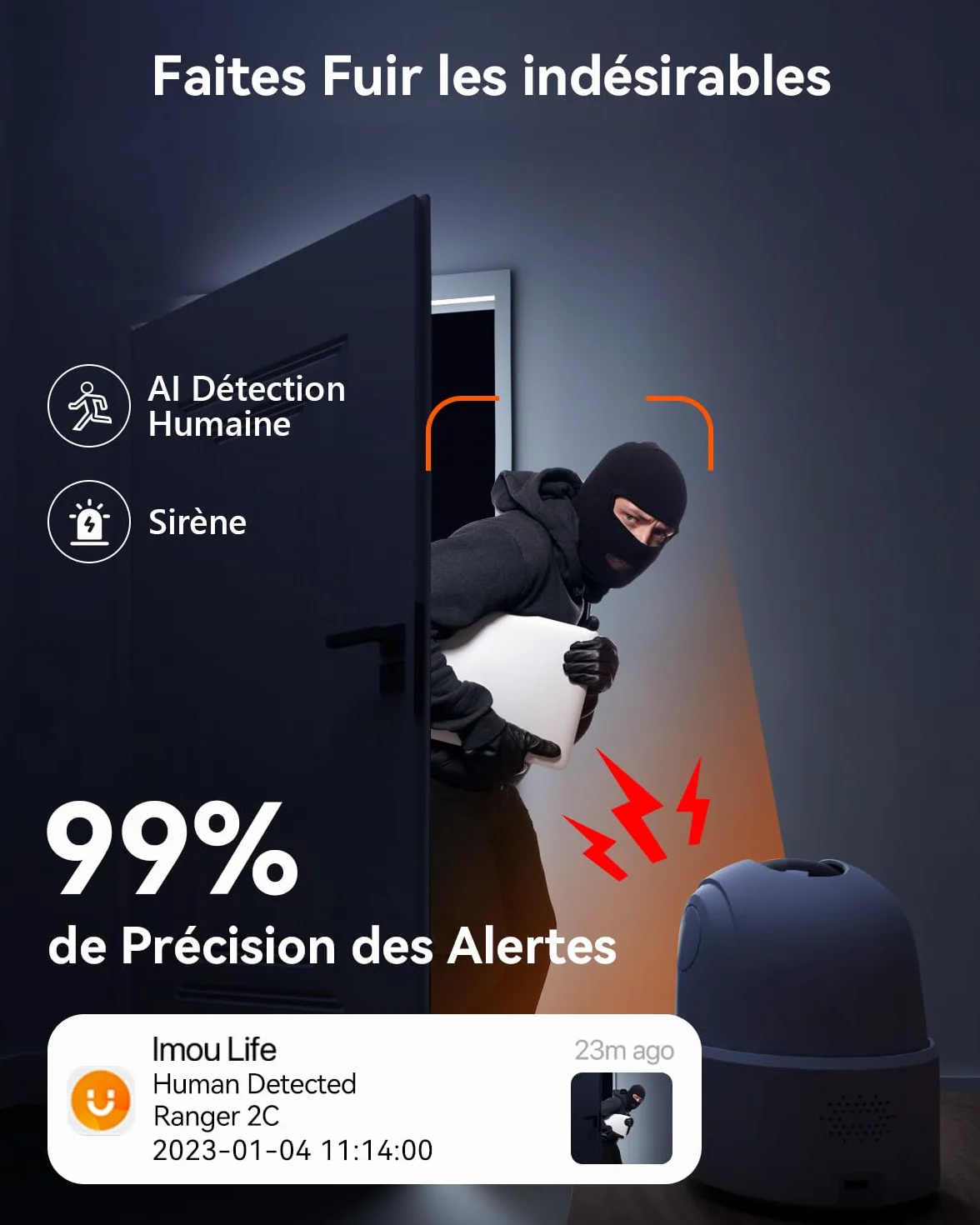 Imou 2K 3MP Caméra Surveillance WiFi Intérieure 360° Connectée Smartphone Détection Humaine AI Suivi Intelligent Sirène Audio Bidirectionnel Compatible Alexa