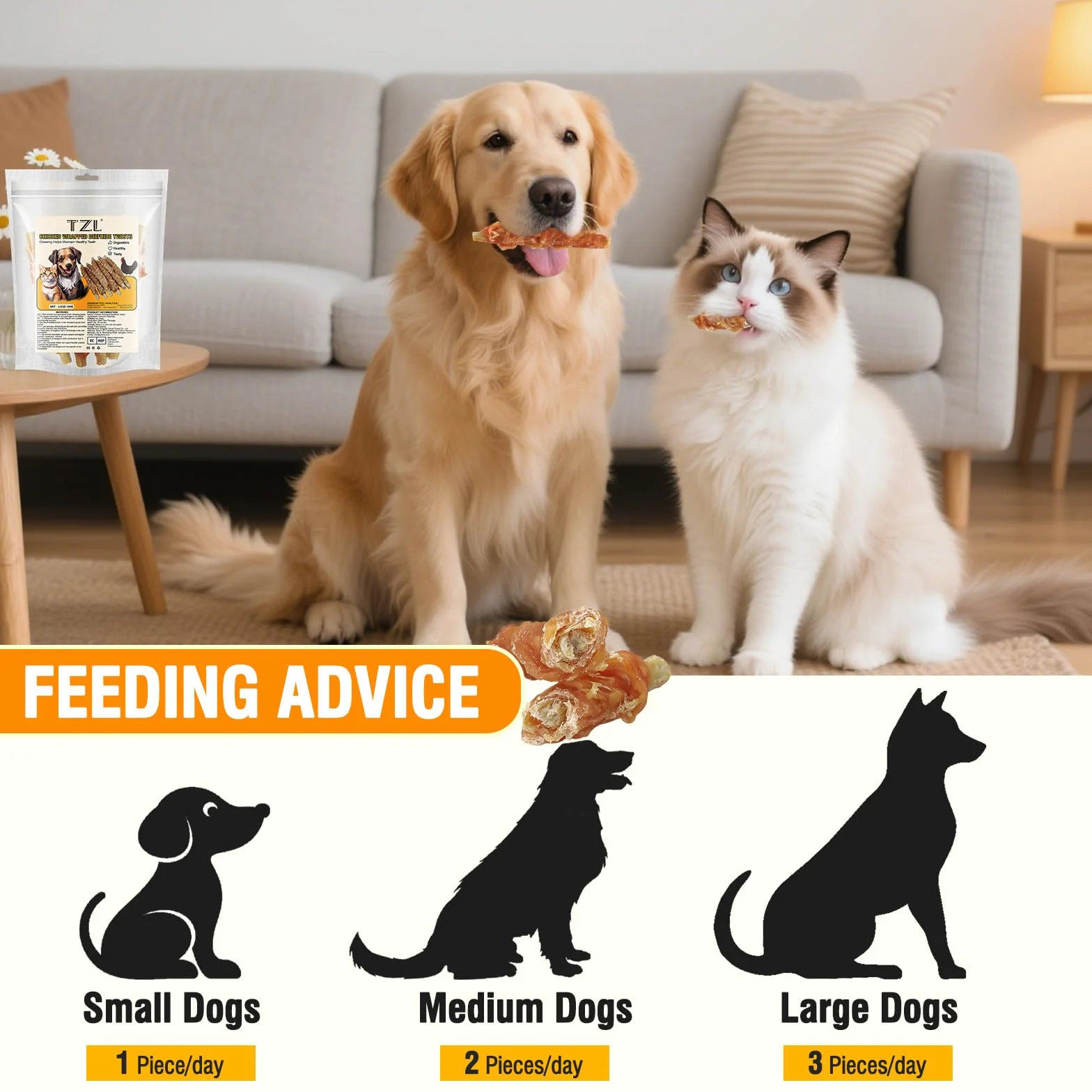 Bâtonnets Dentaires Chien Cuir de Bœuf Mâche du Poulet Enveloppé Friandise Longue Durée