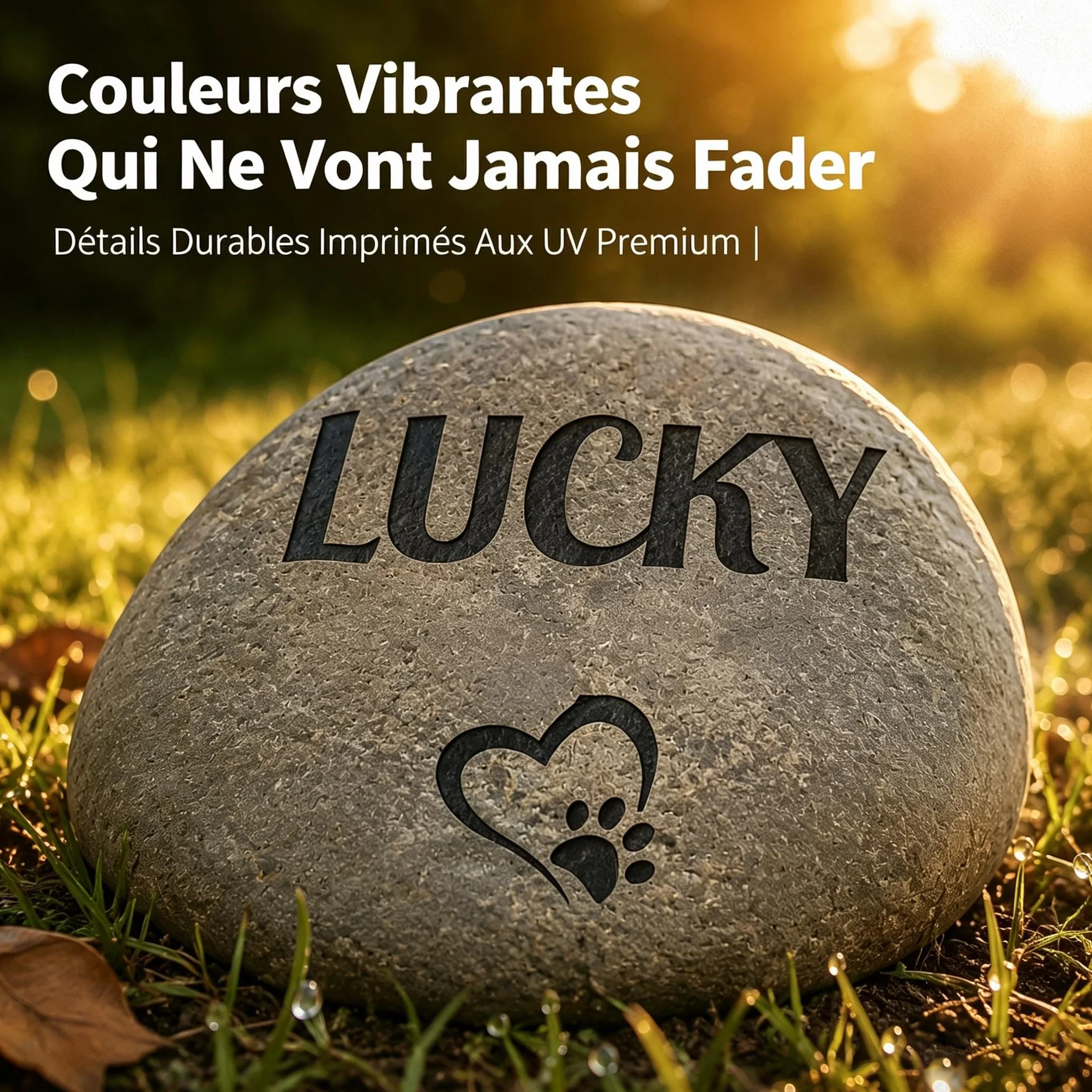 VEELU Plaque Funéraire Personnalisée Chien Chat, Pierre Commémorative Galet Naturel avec Texte, Marqueur Tombe Jardin Cimetière