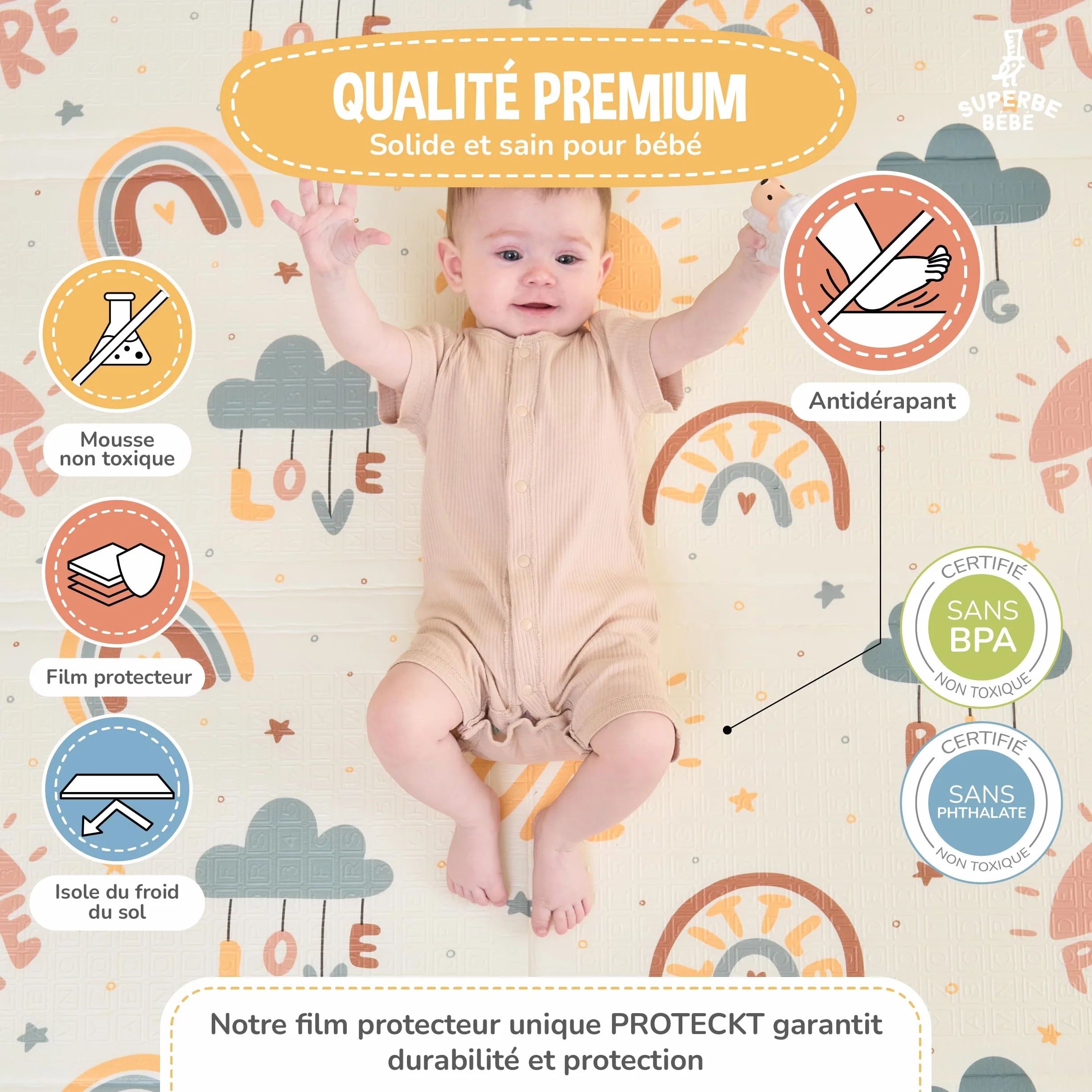 Tapis D'éveil Bébé Pliable Epais Réversible 120x180x1cm - Tapis De Jeu Enfant - Tapis De Sol XXL En Mousse
