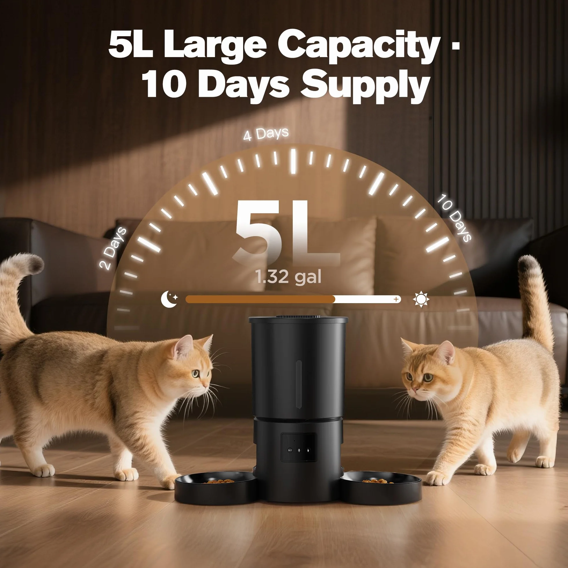 Distributeur Automatique de Croquettes AONBOY Double 5L WiFi 2.4G avec Minuterie APP pour Chat Chien Noir