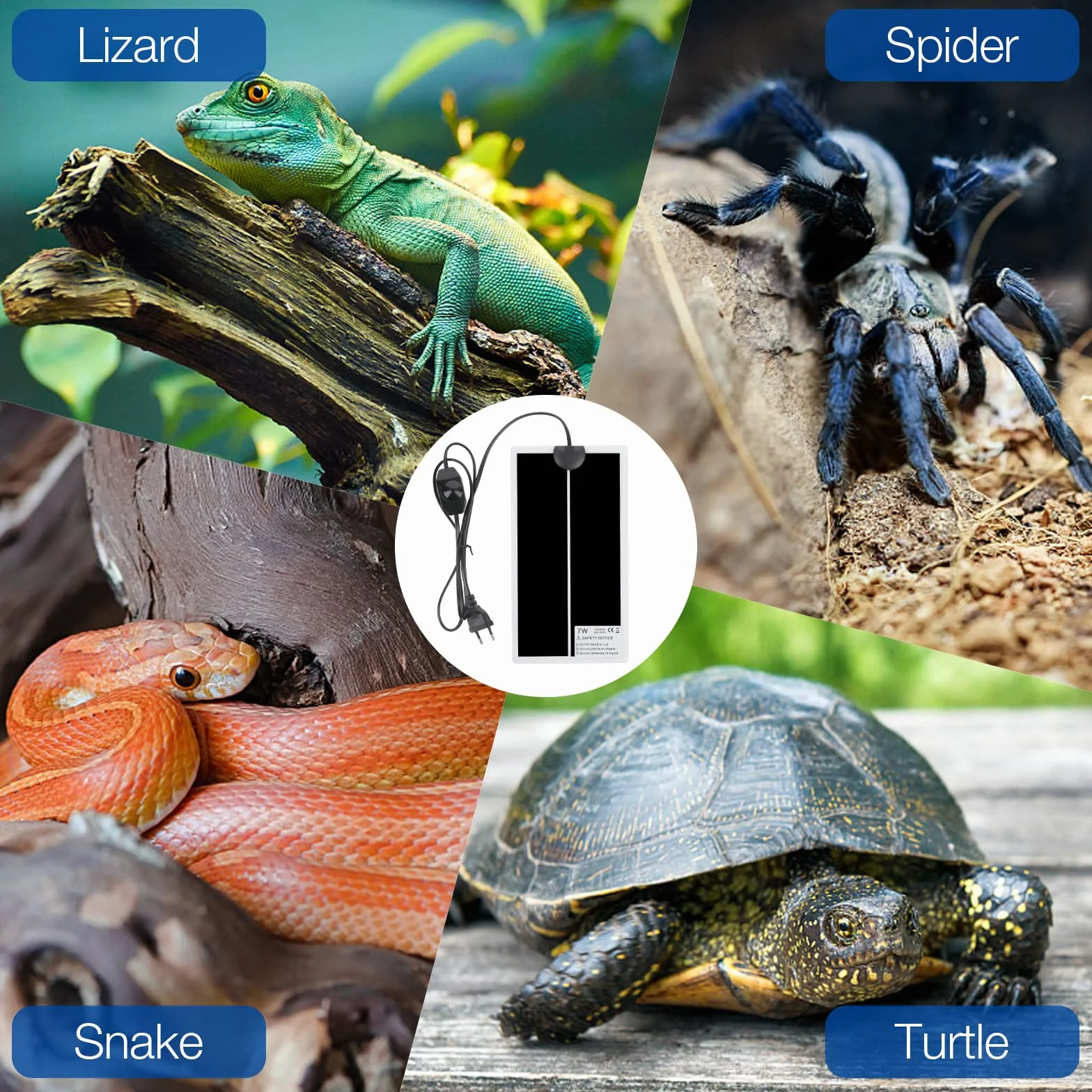 Tapis Chauffant Reptile 7W avec Contrôle de Température pour Terrarium Tortue Serpents Lézards