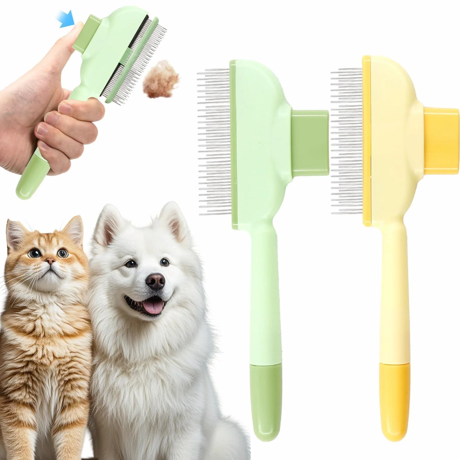Brosse Fellblitz pour chat, peigne autonettoyant anti-puces avec bouton de déclenchement