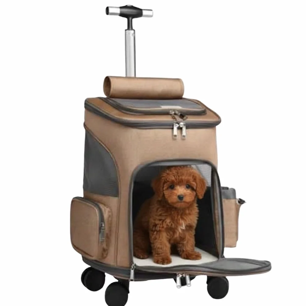 Poussette pour Chat et Chien 4 en 1 – Poussette pliable avec Sac à Dos de Transport Amovible et Chariot à Roulettes
