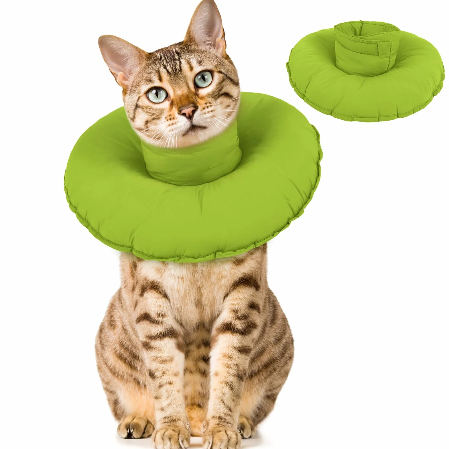 Élisabeth Collier Cône de Récupération Anti Lechage Anti Grattage pour Chat Donuts Vert M