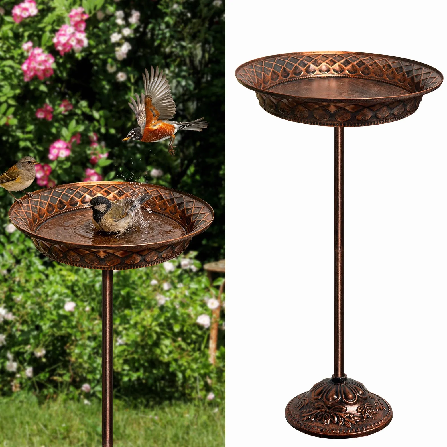 Abreuvoir Oiseaux Exterieur sur Pied 70 cm Fontaine Oiseau Antique Résistant à l'hiver Bronze