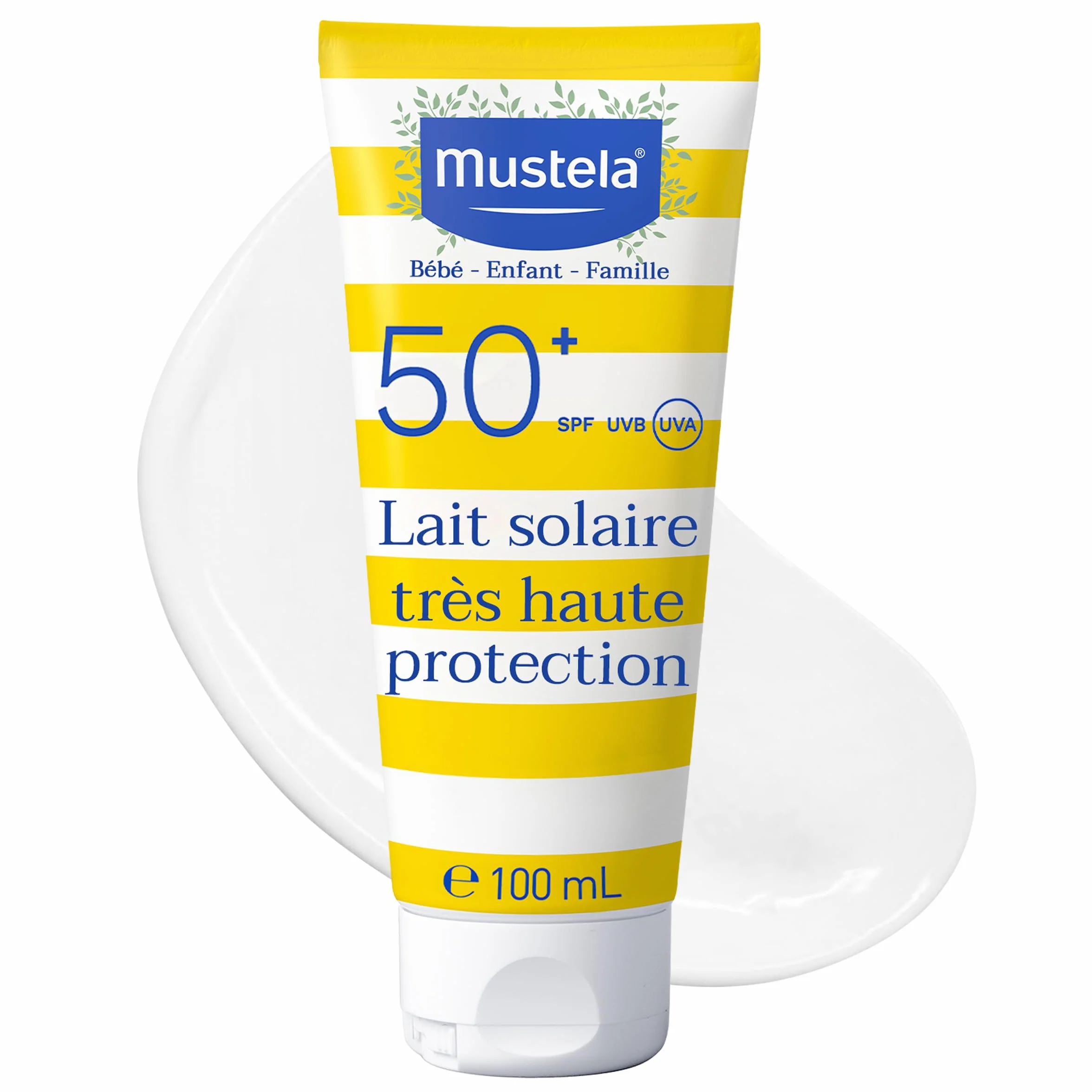 Mustela Lait Solaire SPF 50 Très Haute Protection Solaire Avocat Bio Sans Parfum Résiste à l'Eau Bébé Peaux Sensibles