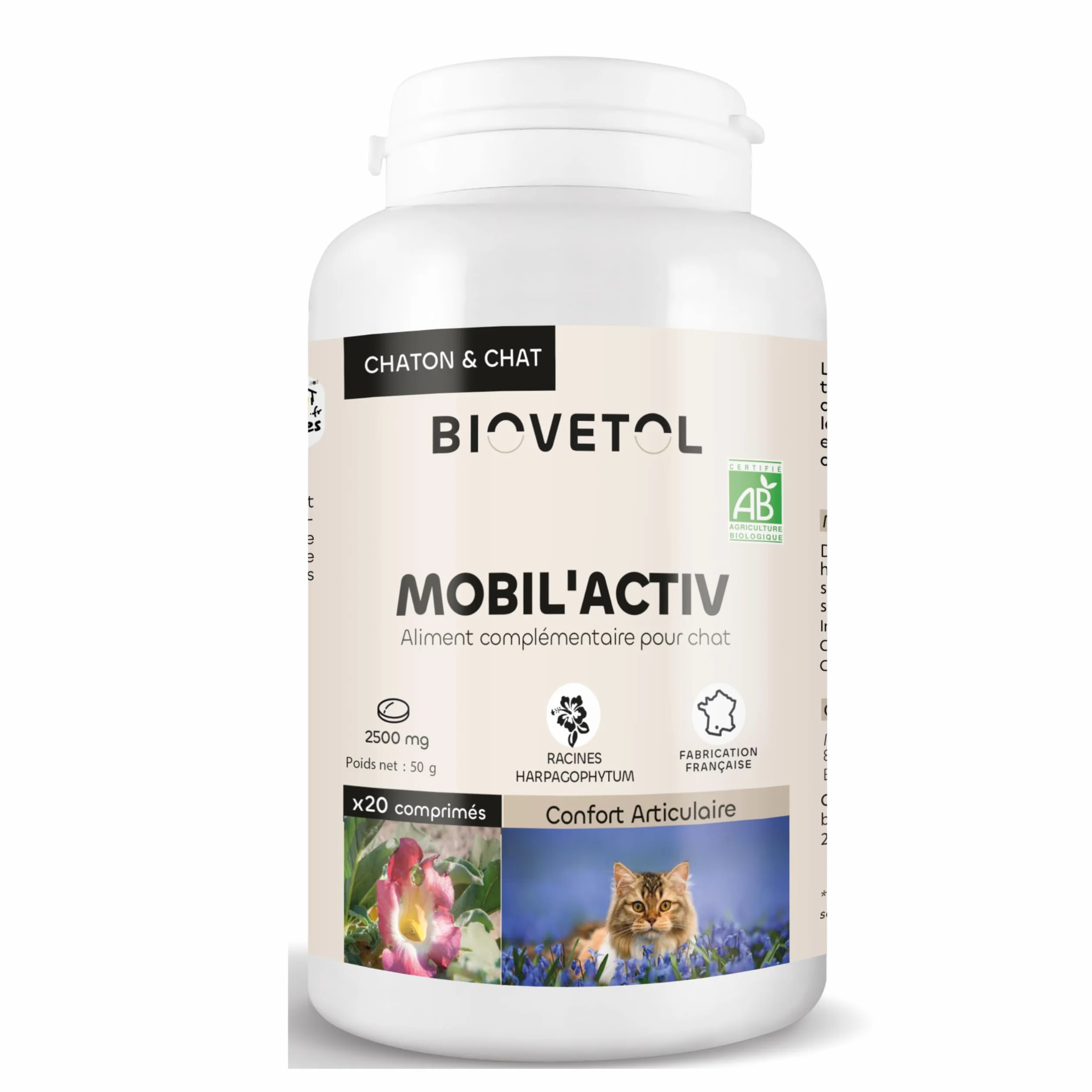 Biovetol Comprimés Mobil'Activ pour Chat Complément Alimentaire Anti-Arthrose 20 comprimés