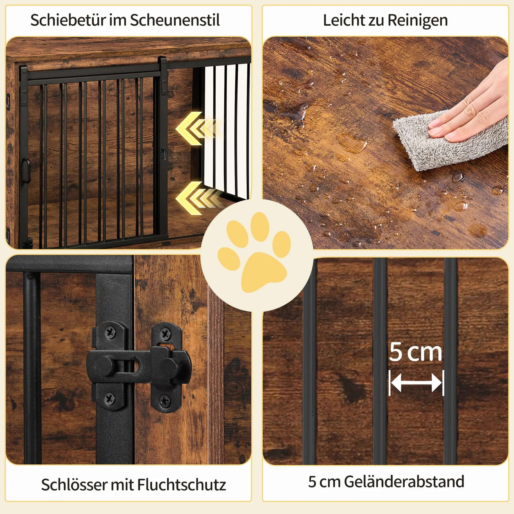 Hzuaneri Cage pour Chien 100 cm Meuble Cage Chien Interieur avec Porte Coulissante 2 Portes Niche Moderne Marron Rustique