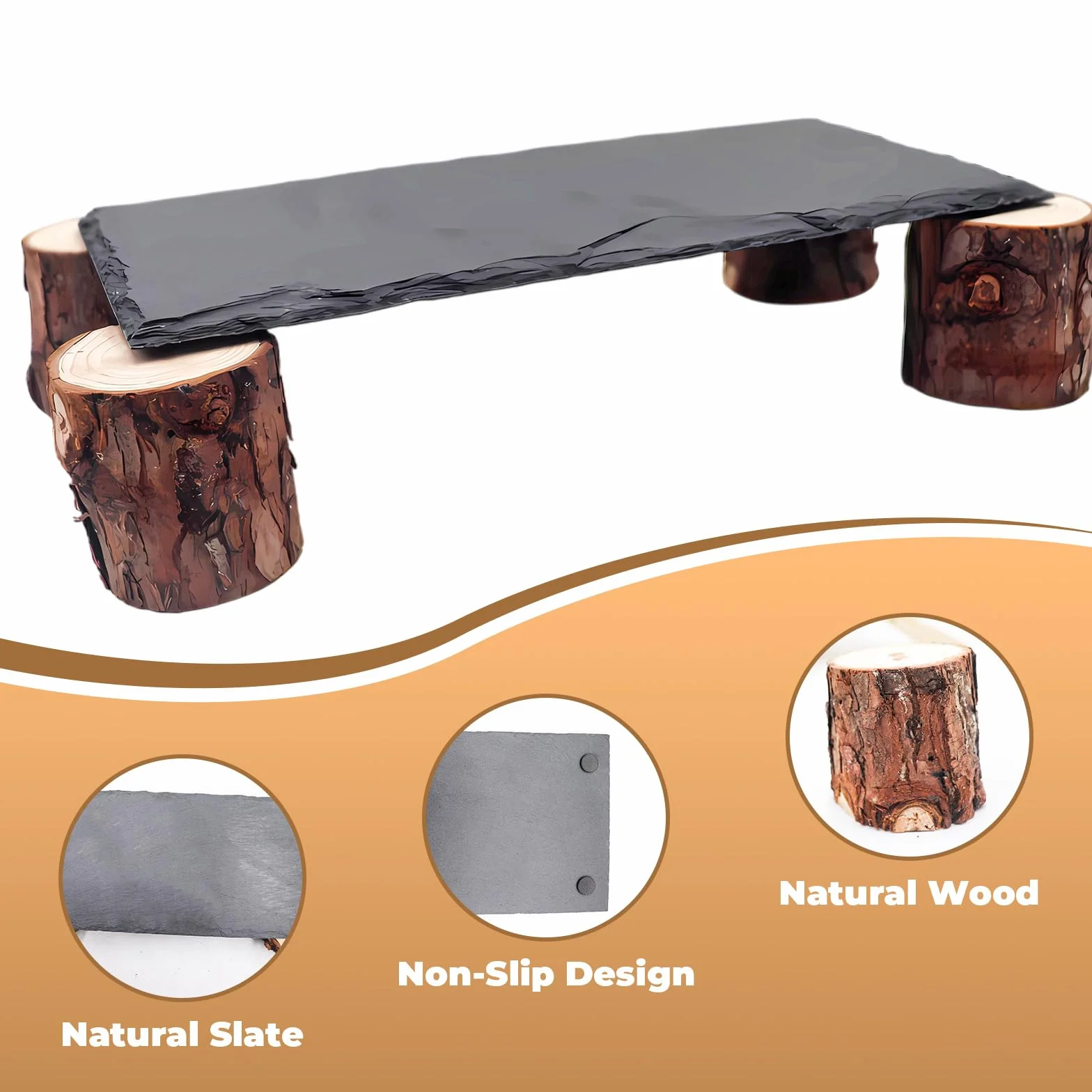 Dnoifne Plateforme de Baignade pour Reptiles – Roches en Ardoise avec Structure en Bois, Cachettes et Grottes pour Gecko Léopard, Accessoires de Terrarium pour Dragon Barbu, Python Royal, Tortue