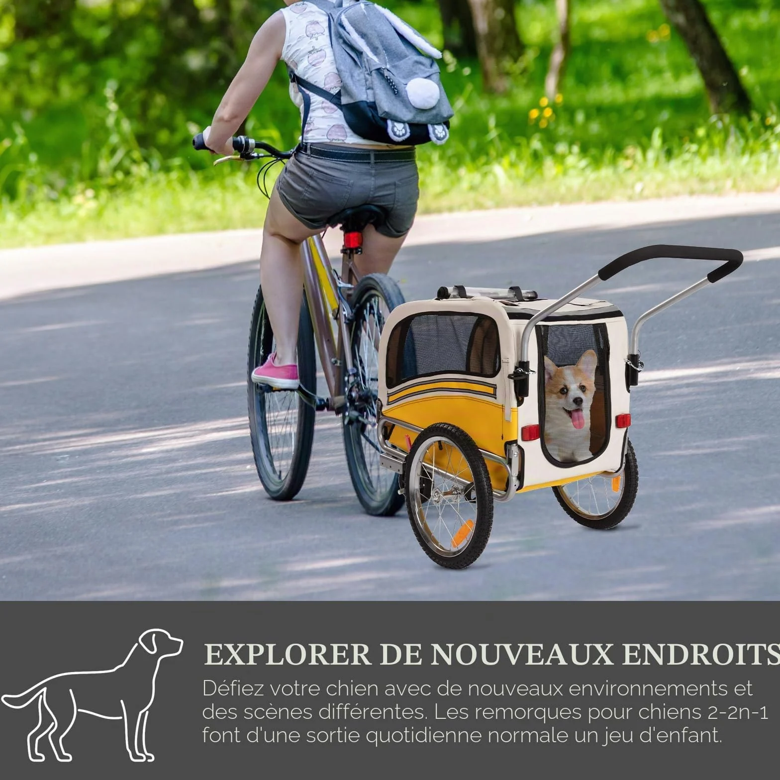 Remorque pour Chien 2 en 1 Vélo Jogging, Chariot Transport 30 kg Pliable avec Freins
