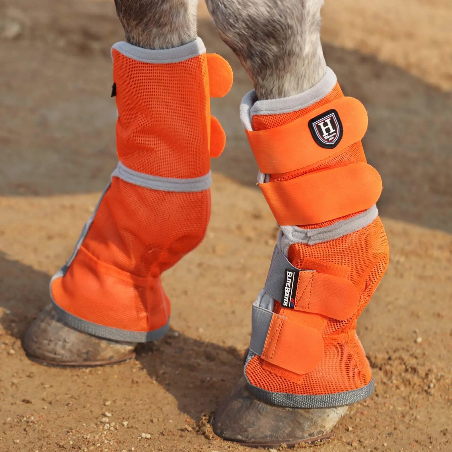 Harrison Howard Lot de 2 guêtres anti-mouches pour cheval Taille XL Orange vif