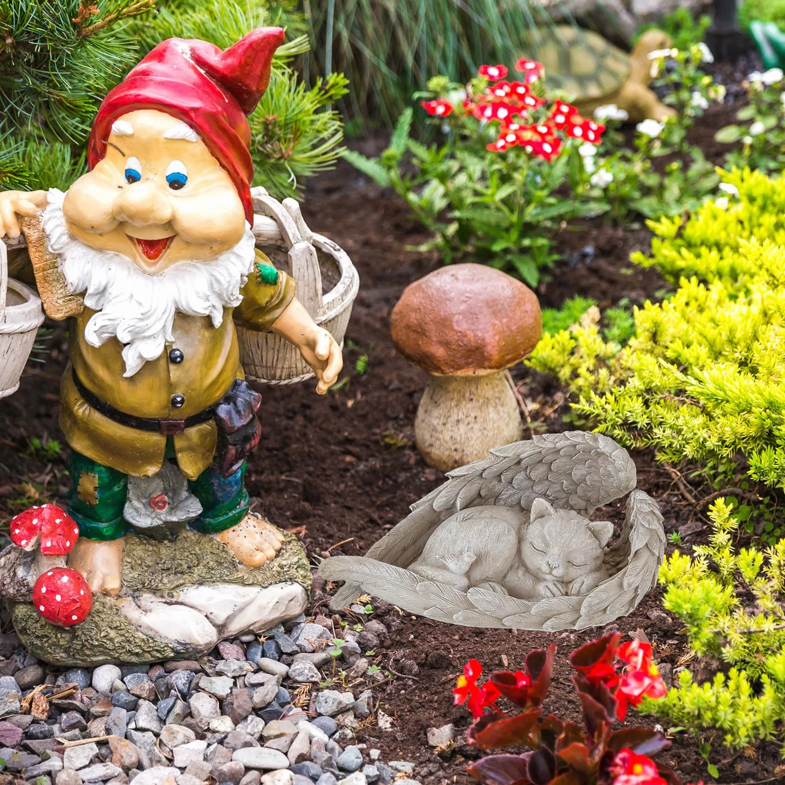 Statue Pierre Commémorative pour Animaux 11x8.5 cm Résine Décoration Jardin Extérieur pour Honorer Animal Chéri (Chat)