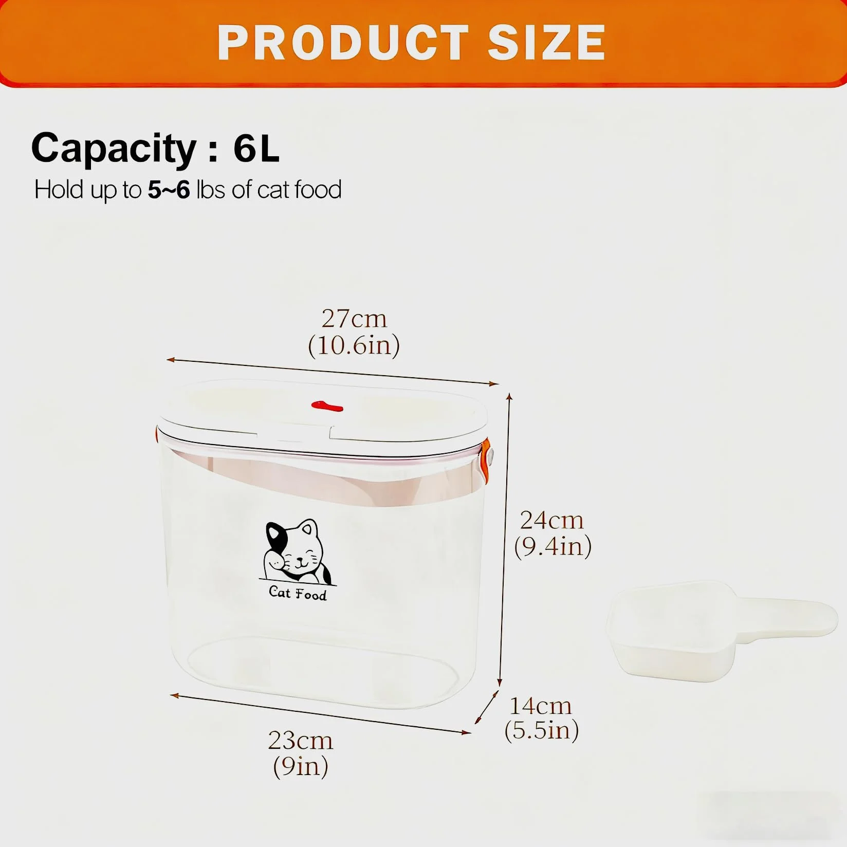 Boîte de rangement de nourriture pour chat 7 lbs avec poignée et cuillère doseuse - Plastique transparent sans BPA