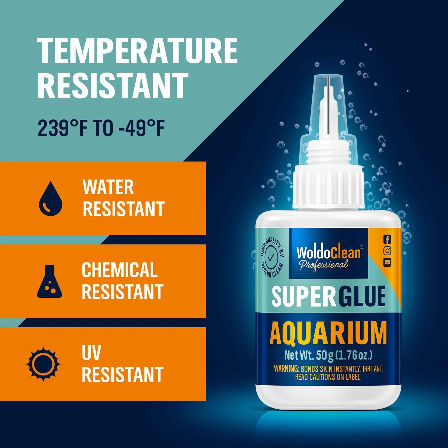 WoldoClean Colle Aquarium Colle Plante 50g Gel - Super Glue Forte pour Aquascaping, Colle Coraux Mousse, Colle Pierre Récif, Cyanoacrylate, Eau Douce, Transparent