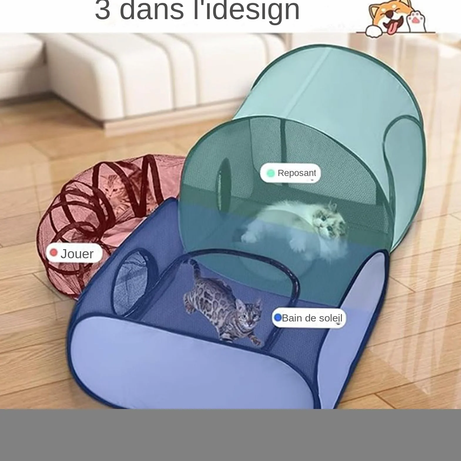 Parc d'Activités pour Chats Enclos Pliable pour Chien et Chat avec Tunnel Interactif