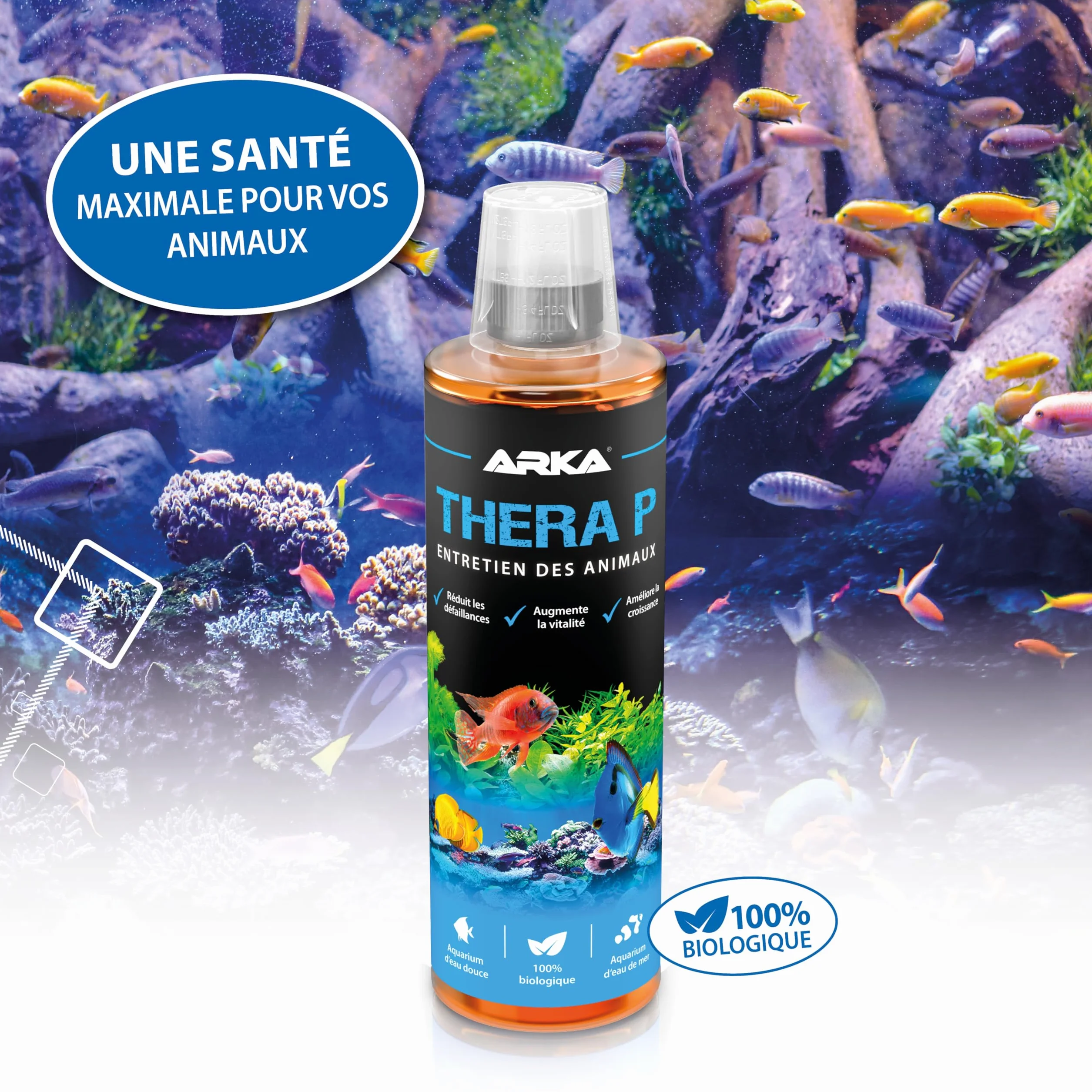 Microbe-Lift TheraP Soin Poissons Aquarium 473 ML – stimule défenses naturelles réduit stress eau douce marine